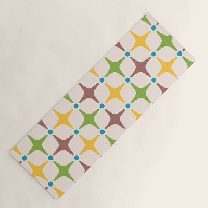 Mid Century Modern Star Pattern 214 Brown Yellow Turquoise Chartreuse Yoga Mat Gallery Image 1