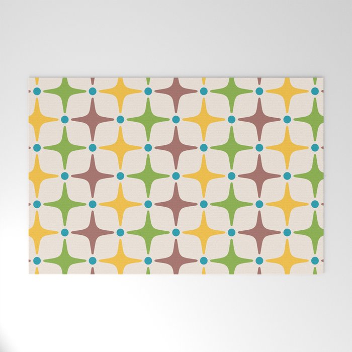 Mid Century Modern Star Pattern 214 Brown Yellow Turquoise Chartreuse Welcome Mat Gallery Image 1