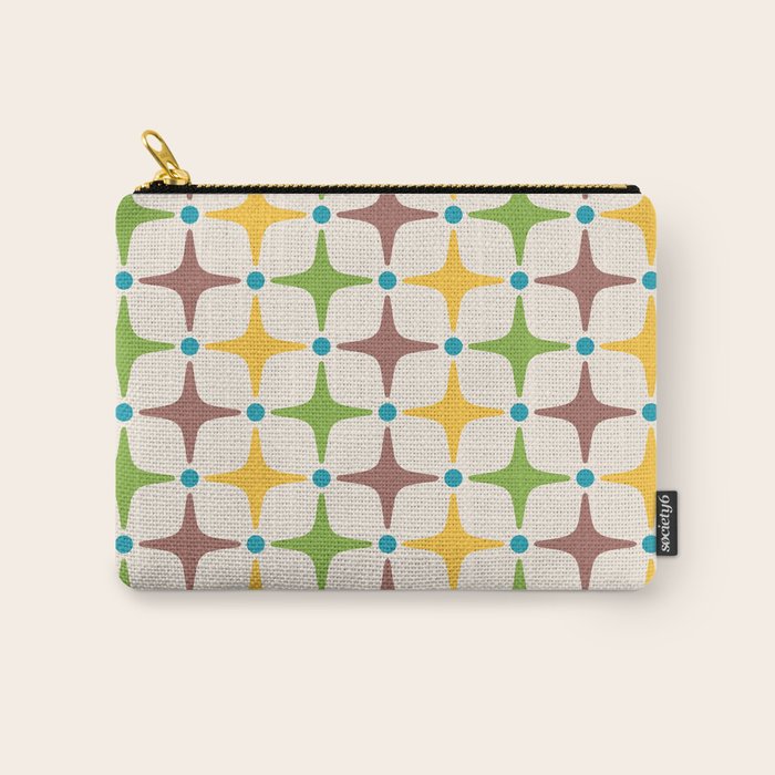 Mid Century Modern Star Pattern 214 Brown Yellow Turquoise Chartreuse Carry All Pouch Gallery Image 1
