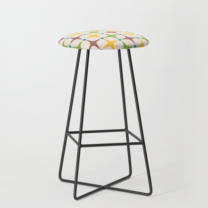 Mid Century Modern Star Pattern 214 Brown Yellow Turquoise Chartreuse Stool Gallery Image 1
