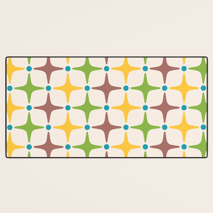 Mid Century Modern Star Pattern 214 Brown Yellow Turquoise Chartreuse Desk Mat Gallery Image 3