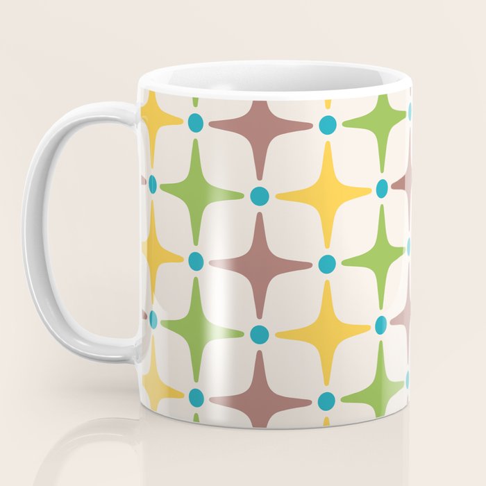 Mid Century Modern Star Pattern 214 Brown Yellow Turquoise Chartreuse Coffee Mug Gallery Image 3
