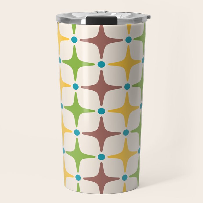 Mid Century Modern Star Pattern 214 Brown Yellow Turquoise Chartreuse Travel Mug Gallery Image 1