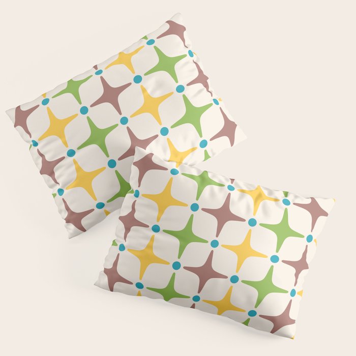 Mid Century Modern Star Pattern 214 Brown Yellow Turquoise Chartreuse Pillow Sham Gallery Image 1