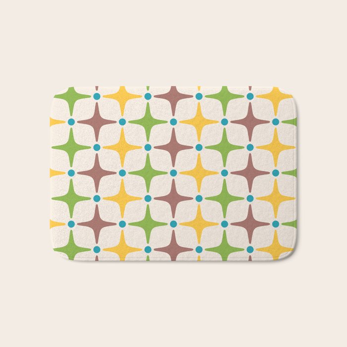 Mid Century Modern Star Pattern 214 Brown Yellow Turquoise Chartreuse Bath Mat Gallery Image 1