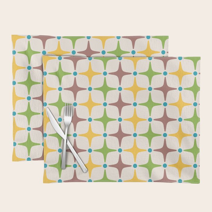 Mid Century Modern Star Pattern 214 Brown Yellow Turquoise Chartreuse Placemat Gallery Image 1