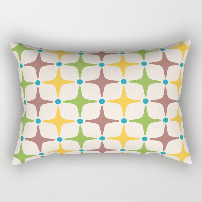 Mid Century Modern Star Pattern 214 Brown Yellow Turquoise Chartreuse Rectangular Pillow Gallery Image 2