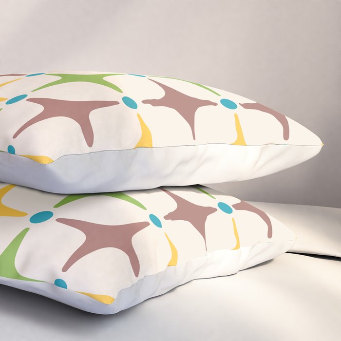 Mid Century Modern Star Pattern 214 Brown Yellow Turquoise Chartreuse Pillow Sham Gallery Image 3