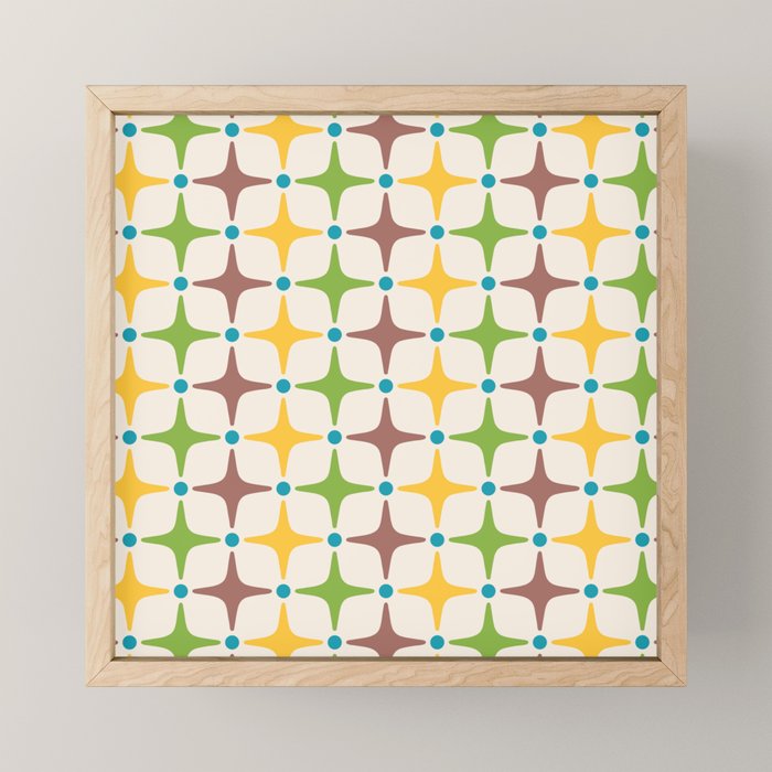 Mid Century Modern Star Pattern 214 Brown Yellow Turquoise Chartreuse Mini Art Print Gallery Image 1