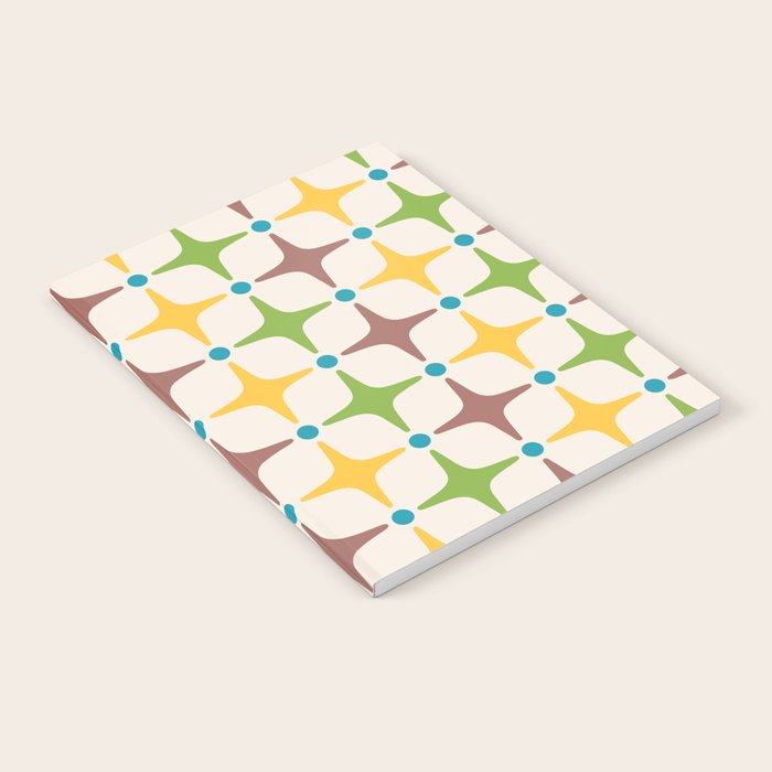 Mid Century Modern Star Pattern 214 Brown Yellow Turquoise Chartreuse Notebook Gallery Image 2