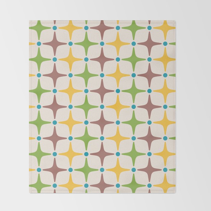 Mid Century Modern Star Pattern 214 Brown Yellow Turquoise Chartreuse Throw Blanket Gallery Image 2