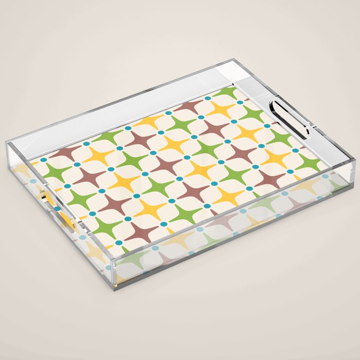 Mid Century Modern Star Pattern 214 Brown Yellow Turquoise Chartreuse Acrylic Tray Gallery Image 1
