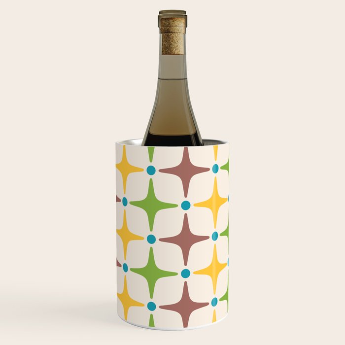 Mid Century Modern Star Pattern 214 Brown Yellow Turquoise Chartreuse Wine Chiller Gallery Image 3