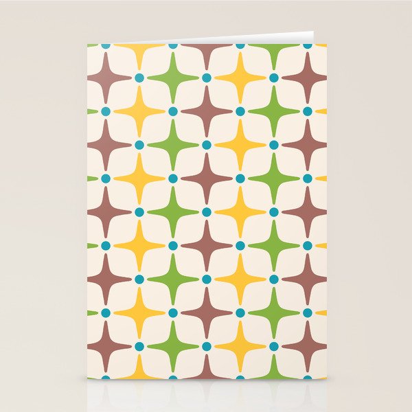 Mid Century Modern Star Pattern 214 Brown Yellow Turquoise Chartreuse Stationery Card Gallery Image 2