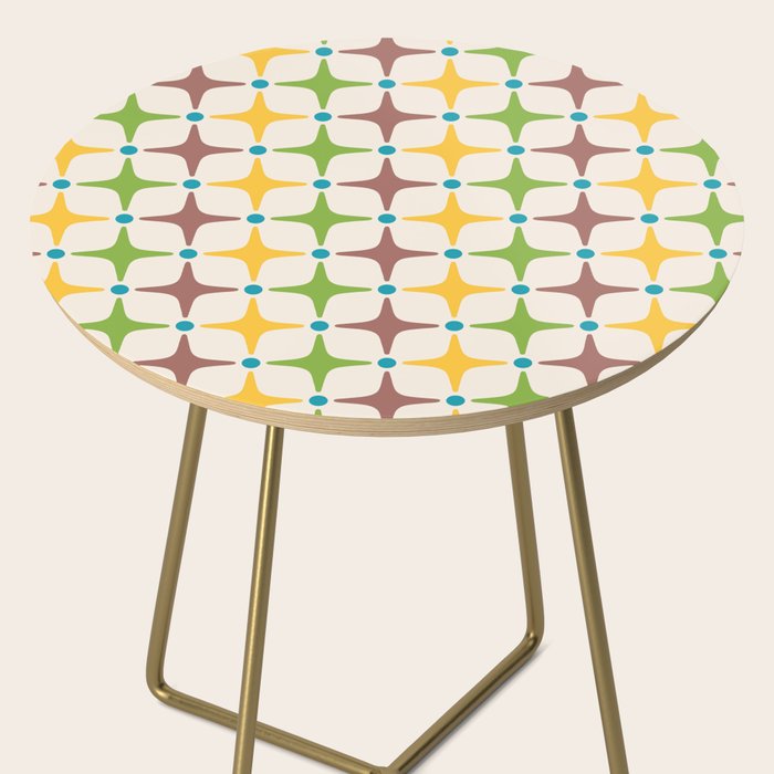 Mid Century Modern Star Pattern 214 Brown Yellow Turquoise Chartreuse Side Table Gallery Image 2
