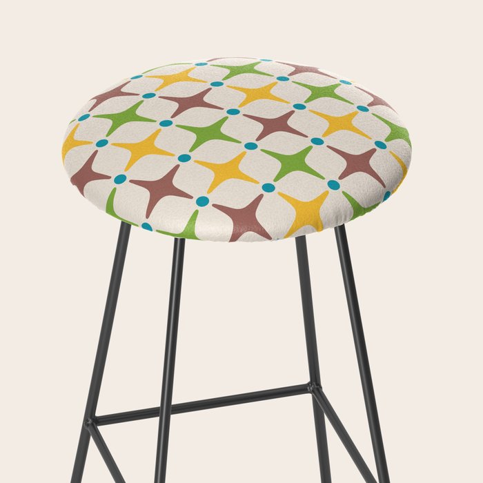 Mid Century Modern Star Pattern 214 Brown Yellow Turquoise Chartreuse Stool Gallery Image 2