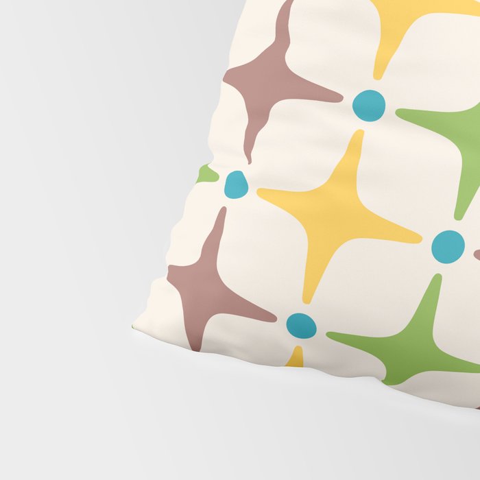 Mid Century Modern Star Pattern 214 Brown Yellow Turquoise Chartreuse Pillow Sham Gallery Image 4