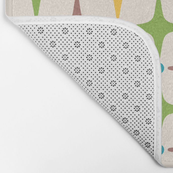 Mid Century Modern Star Pattern 214 Brown Yellow Turquoise Chartreuse Bath Mat Gallery Image 2