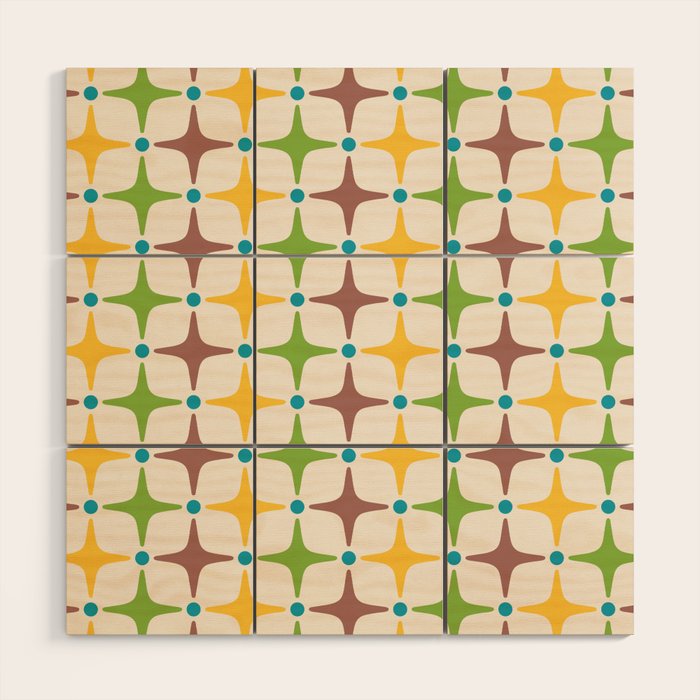 Mid Century Modern Star Pattern 214 Brown Yellow Turquoise Chartreuse Wood Wall Art Gallery Image 1