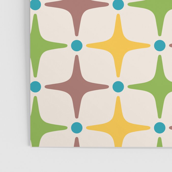 Mid Century Modern Star Pattern 214 Brown Yellow Turquoise Chartreuse Poster Gallery Image 3