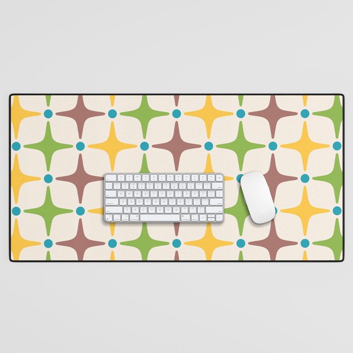 Mid Century Modern Star Pattern 214 Brown Yellow Turquoise Chartreuse Desk Mat Gallery Image 1