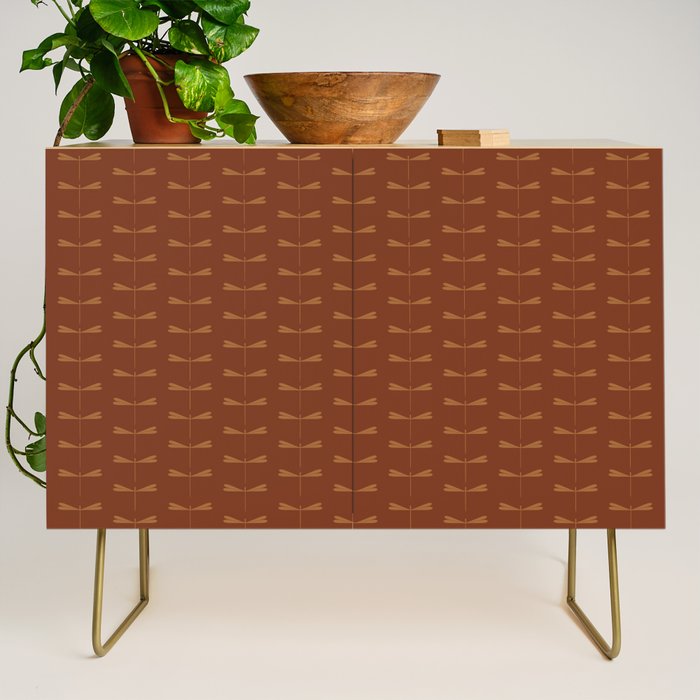 Dragonfly Pattern IV Brick Red Credenza Gallery Image 1