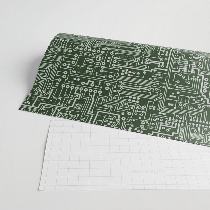 Circuit Board // Green & Silver Wrapping Paper Gallery Image 2
