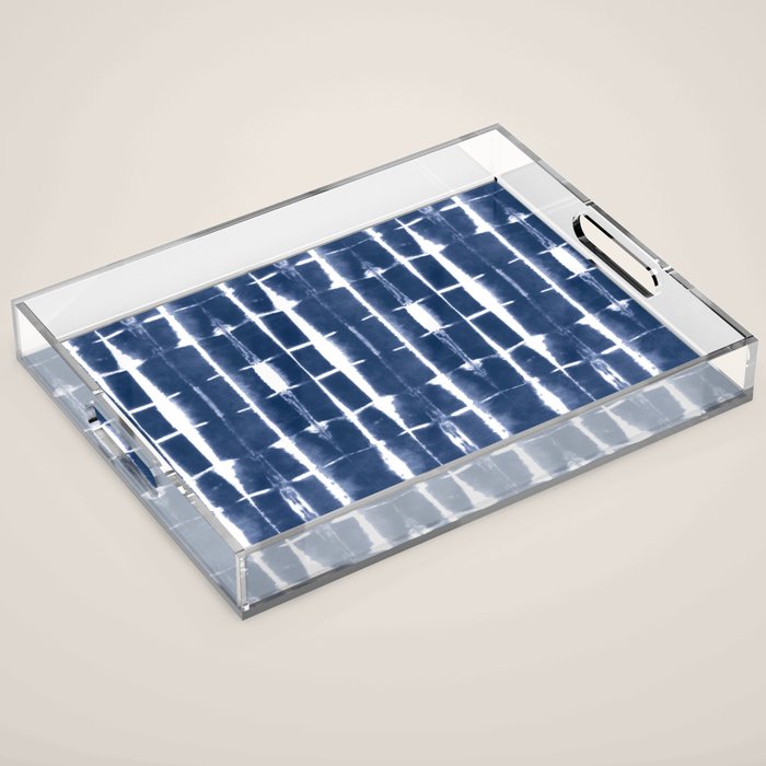 Shibori Stripes 3 Indigo Blue Acrylic Tray Gallery Image 1