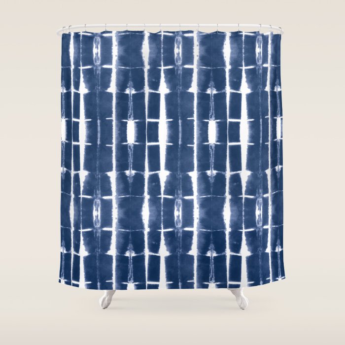 Shibori Stripes 3 Indigo Blue Shower Curtain Gallery Image 1