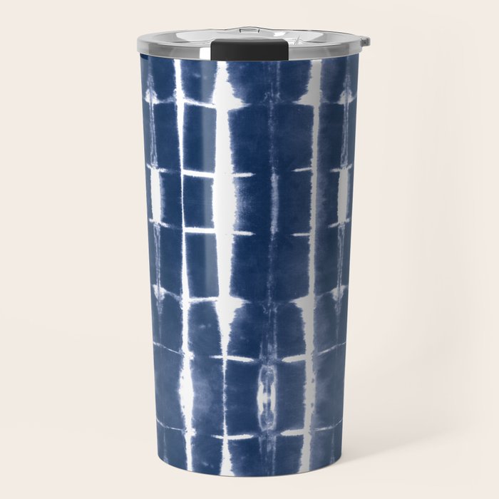 Shibori Stripes 3 Indigo Blue Travel Mug Gallery Image 1