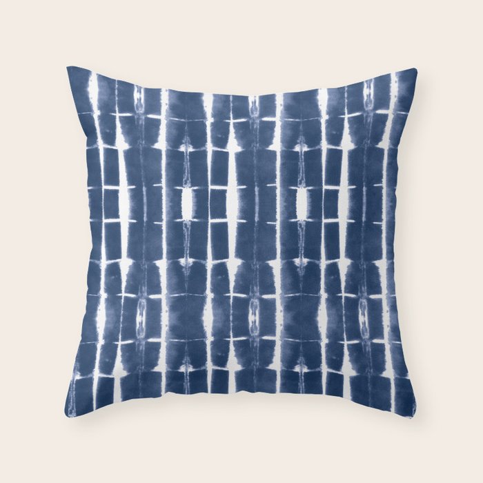 Shibori Stripes 3 Indigo Blue Throw Pillow Gallery Image 6
