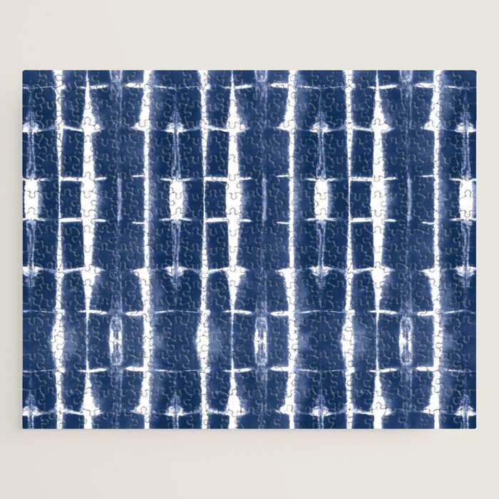 Shibori Stripes 3 Indigo Blue Jigsaw Puzzle Gallery Image 1