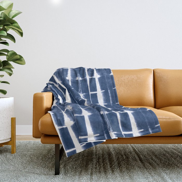 Shibori Stripes 3 Indigo Blue Throw Blanket Gallery Image 1