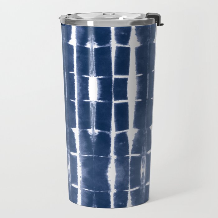 Shibori Stripes 3 Indigo Blue Travel Mug Gallery Image 2