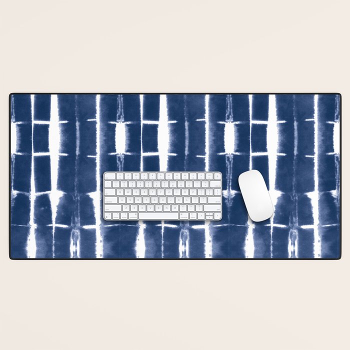 Shibori Stripes 3 Indigo Blue Desk Mat Gallery Image 1