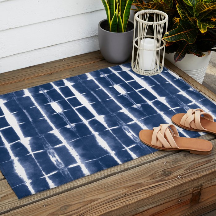 Shibori Stripes 3 Indigo Blue Outdoor Rug Gallery Image 2