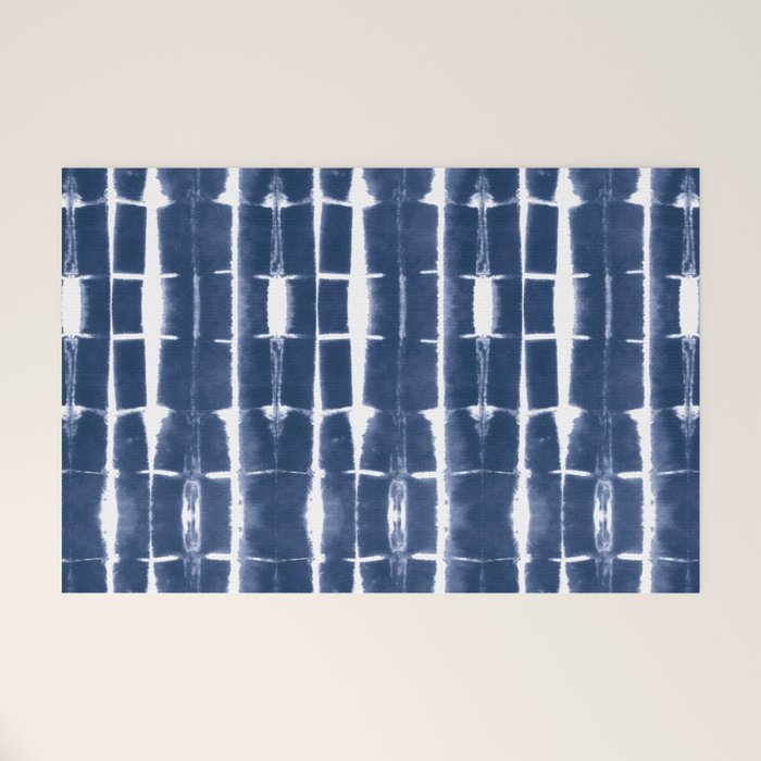 Shibori Stripes 3 Indigo Blue Welcome Mat Gallery Image 1