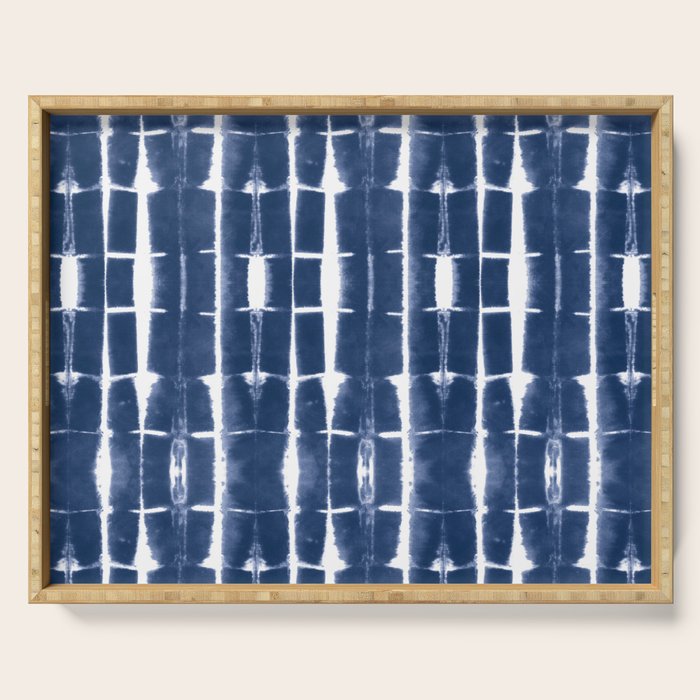Shibori Stripes 3 Indigo Blue Serving Tray Gallery Image 1