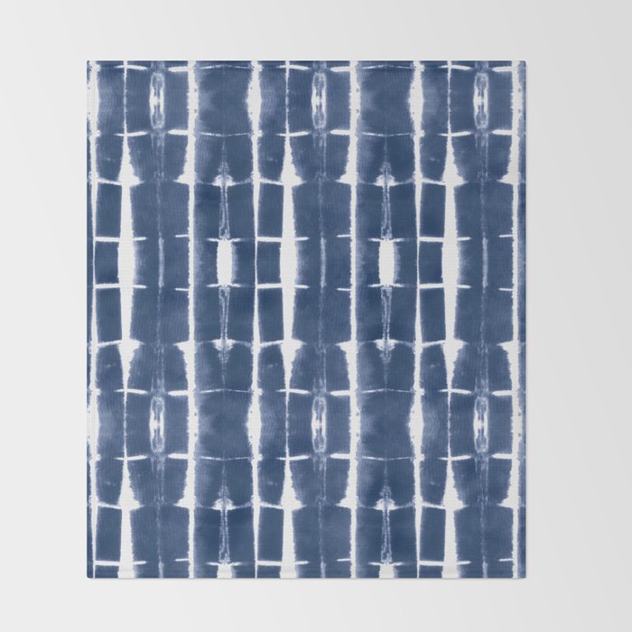 Shibori Stripes 3 Indigo Blue Throw Blanket Gallery Image 2