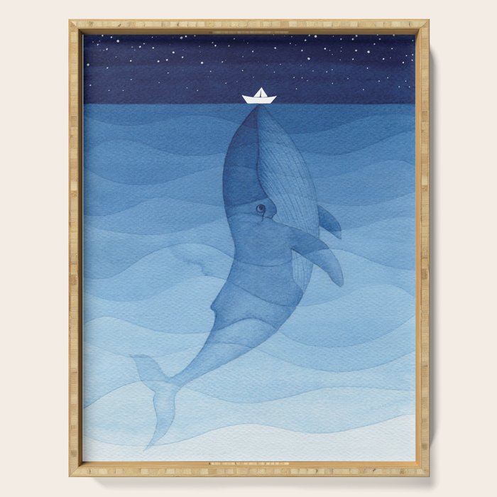 Whale blue ocean Serving Tray Gallery Image 1
