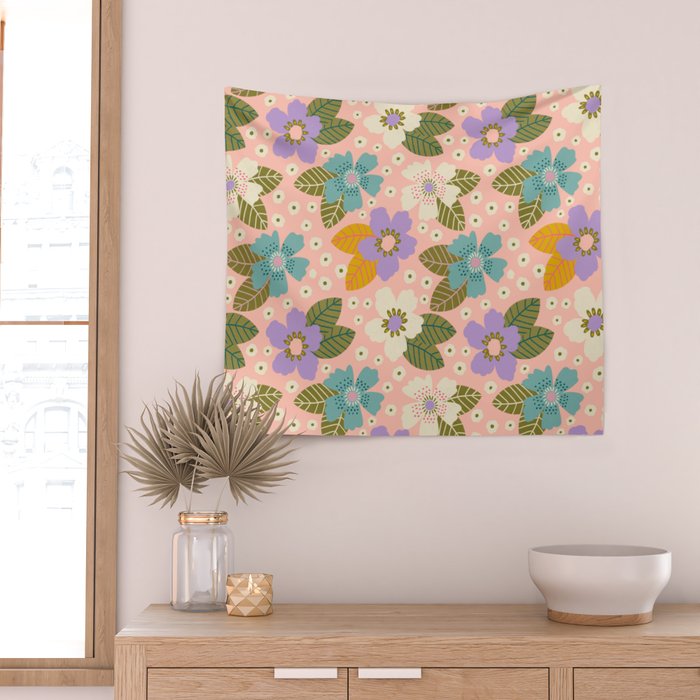 Joyful Bloom - Peach Wall Tapestry Gallery Image 2