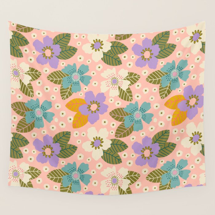 Joyful Bloom - Peach Wall Tapestry Gallery Image 4