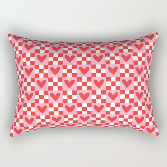Red love heart checkered pattern Rectangular Pillow Gallery Image 1