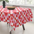 Red love heart checkered pattern Tablecloth Gallery Image 3