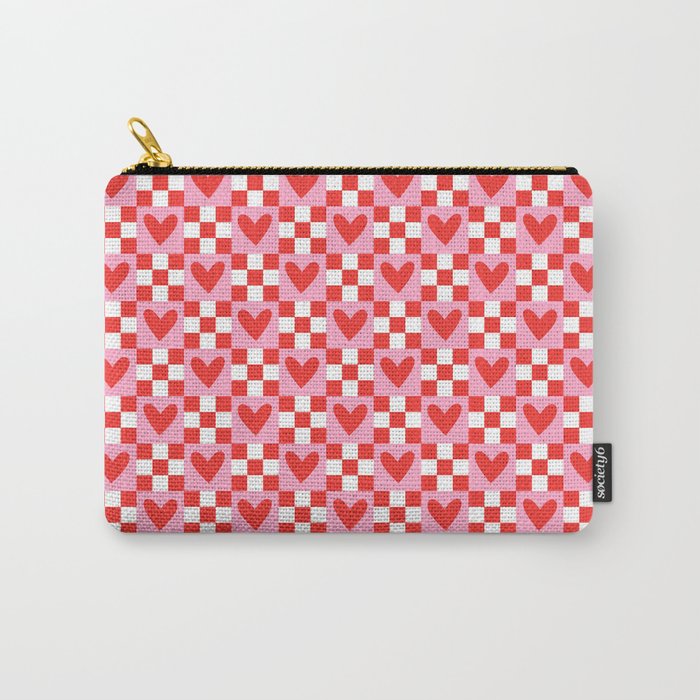 Red love heart checkered pattern Carry All Pouch Gallery Image 1