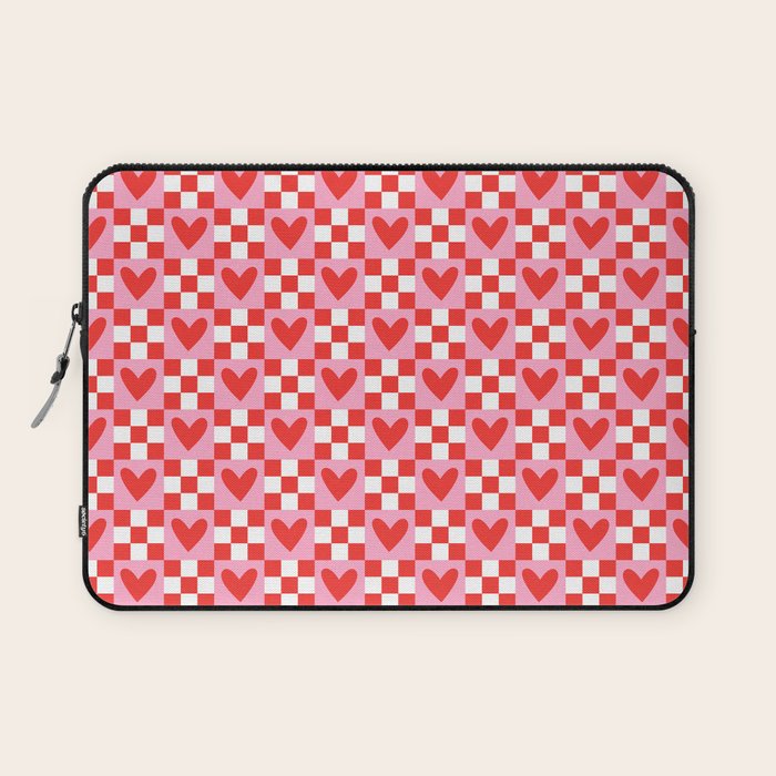 Red love heart checkered pattern Laptop Sleeve Gallery Image 1