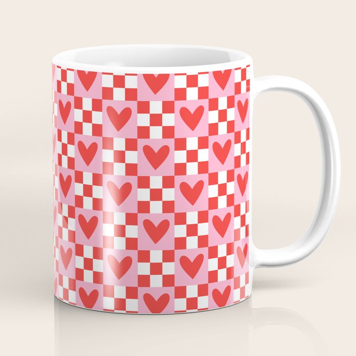 Red love heart checkered pattern Coffee Mug Gallery Image 1