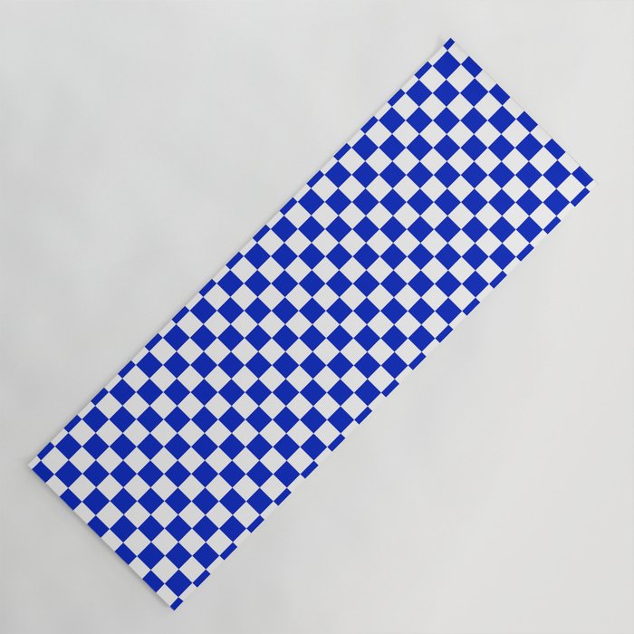 Cobalt Blue and White Checkerboard Pattern Yoga Mat Gallery Image 1