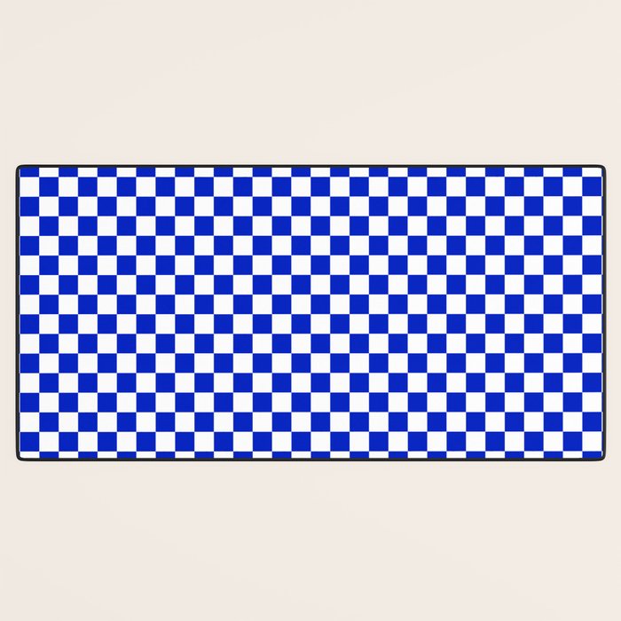 Cobalt Blue and White Checkerboard Pattern Desk Mat Gallery Image 3