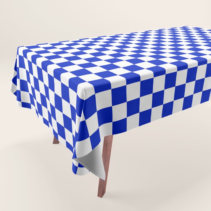 Cobalt Blue and White Checkerboard Pattern Tablecloth Gallery Image 1